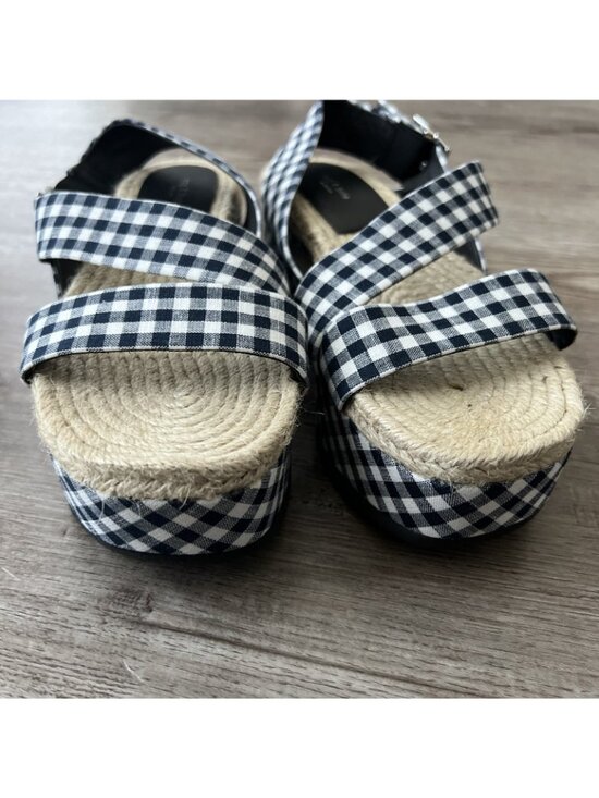 Rag & Bone Megan Gingham Canvas Platform Sandal Navy White Womens 6.5 EU 37 New - Picture 3 of 15